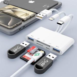 Jansicotek Multi-Port 5 in3 SD Card Reader, Micro SD to USB OTG Adapter Micro USB Portable Memory Card Reader for SD TF SDXC SDHC MMC RS-MMC Micro SD Micro SDXC Micro SDHC Card and UHS-I Cards