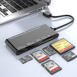 Jansicotek 7-in-1 Memory Card Reader USB 3.0, Micro SD Card Adapter for microSD, SDXC, SDHC, CF, MS, MMC, Micro SDXC/SDHC, UHS-I, More