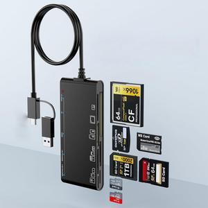 Jansicotek 7-in-2 Card Reader USB 3.0/USB C Card Hub Adapter 5Gbps Read 5 Cards Simultaneously CF, CFI, TF, SDXC, SDHC, SD, MMC, Micro SDXC, Micro SD, Micro SDHC, MS, UHS-I (Black)