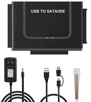 Jansicotek USB to IDE and SATA Converter External Hard Drive Adapter Kit for Universal 2.5/3.5 HDD/SSD Hard Drive Disk, One Touch Backup Function and Restore Software, Included 12V/2A Power Adapter