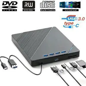 Jansicotek External CD DVD Drive for Laptop, USB C Portable CD/DVD +/-RW Burner DVD Player with 7-IN-1 SD Card Reader USB 3.0 Type C Hub Compatible with Laptop PC Windows Linux Jansicotek External CD DVD Drive for Laptop, USB C Portable CD/DVD +/-RW Burner DVD Player with 7-IN-1 SD Card Reader USB 3.0 Type C Hub Compatible with Laptop PC Windows Linux