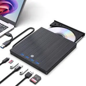 Jansicotek External CD DVD Drive,9 in 1 USB 3.0 and Type-C CD DVD Burner Player Writer with 4 USB Ports and 2 TF/SD Card Slots,Portable Slim Optical Disk Driver for Laptop Mac PC Windows Linux OS Jansicotek External CD DVD Drive,9 in 1 USB 3.0 and Type-C CD DVD Burner Player Writer with 4 USB Ports and 2 TF/SD Card Slots,Portable Slim Optical Disk Driver for Laptop Mac PC Windows Linux OS