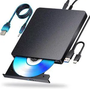 Jansicotek Portable External Blu-ray/CD/DVD Drive Read/Write with Bluray Player USB 3.0 and Type-C, Support for BD/DVD/CD Drive, Windows 7/8/10/11 & Mac, PC Jansicotek Portable External Blu-ray/CD/DVD Drive Read/Write with Bluray Player USB 3.0 and Type-C, Support for BD/DVD/CD Drive, Windows 7/8/10/11 & Mac, PC