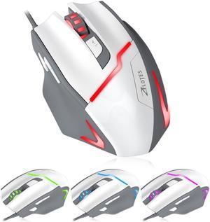 Jansicotek Professional Game Mouse, 7200DPI 7 Buttons USB Optical Wired Gaming Mouse Gaming Mice  Mice with LED Breathe Light for Pro Game Notebook, PC, Laptop, Computer, Macbook White