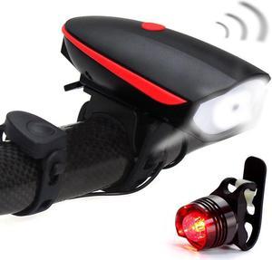 Jansicotek Super Bright Bike Light Set Bike Horn 120 db USB Rechargeable Bike Headlight Taillight Included Bicycle Light Front and Rear,250 Lumens,IP44 Waterproof For Bicycle Mountain Bike Safe Riding