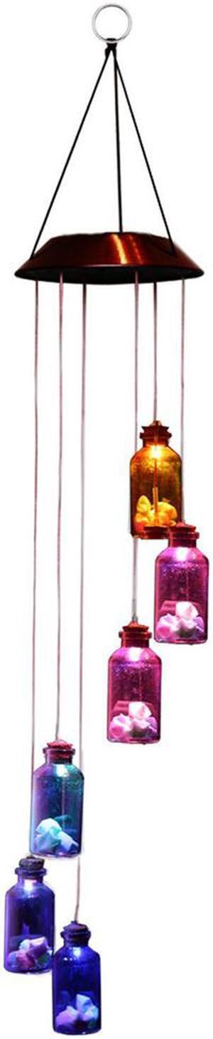 Jansicotek Romantic LED Wind Chime Lights Solar Color Changing Solar Mobile Wind Chimes Lights Night Light For Home, Party, Festival, Garden,Christmas Decoration with Spinning Hook-  Lucky Star Bottle