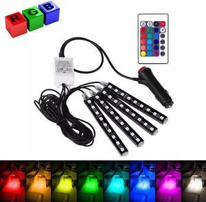 Jansicotek 4in 1 RGB Car Interior Floor Decoration Atmosphere Colorful Neon Light Lamp 36 LED with Wireless Remote Control