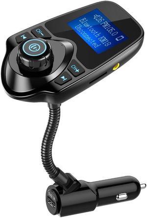 Jansicotek Wireless In-Car Bluetooth FM Transmitter Radio Adapter Car Kit with 1.44 Inch Display and USB Car Charger