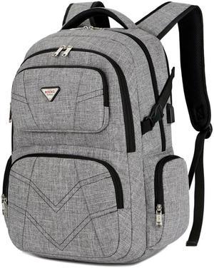 Jansicotek SOCKO 17.3 Inch Shockproof Laptop Backpack with USB Port / Roomy Lightweight Water Resistant Business Travel Bag / Multi-functional Casual Daypack Bookbag School Bag College Back Pack,Gray