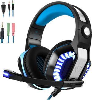 Beexcellent GM2 Gaming Headset with Mic  Sound Clarity Noise Reduction Headphones with LED Lights  Soft  Comfy EarPads  Y Splitter for PlayStation 4 Xbox One PC Laptops Smartphones Blue