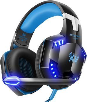 KOTION EACH Over-ear 3.5mm Stretchable Band Gaming Headphone with Mic for PC Game (Black+Blue)