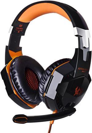 KOTION EACH Over-ear 3.5mm Stretchable Band Gaming Headphone with Mic for PC Game (Black+Orange)