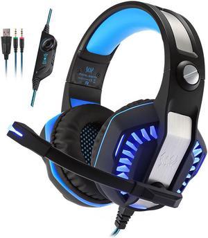 KOTION EACH G2000 20 Vibrating Overear Gaming Headphones with Mic 22m Cable LED Light Noise Reduction Headset for Computer Game PS4 Xbox One Laptops Tablet Smartphones Blue