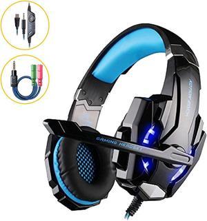 Kotion Each G9000 Gaming Headset Headphone 3.5mm Stereo Jack with Mic LED Light for Xbox One S/Xbox one/PS4/Tablet/Laptop/Cell Phone-Black&Blue