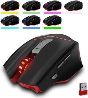 Zelotes 3200DPI Rechargeable Dual-Mode Wired / Wireless Mouse,6 Adjustable DPI Levels,7 Buttons LED Portable Computer gaming mouse Mice with USB Nano Receiver for Gamer,PC,Mac,Laptop,Macbook,Black