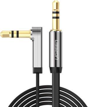 24K Gold Plated 3.5mm Aux Cable 90 Degree Right Angle Male to Male for Apple iPhone, iPod, iPad, Samsung, Smartphones, Tablets and Speakers,24K Gold Plated Male to Male-(Black, 1.65ft/0.5m)