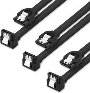 Jansicotek SATA Cable III 90 Degree 3 Pack 6Gbps Straight to Right HDD SDD Data Cable with Locking Latch 18 Inch for SATA HDD, SSD, CD Driver, CD Writer