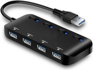 Jansicotek USB Hub, 4 Port USB 3.0 Ultra Slim Portable Data Hub Applicable with Individual Power Switch and LED for iMac Pro, MacBook Air, Mac Mini/Pro, Surface Pro, Notebook PC, Laptop, Mobile HDD