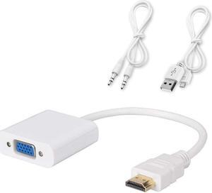 Jansicotek HDMI to VGA Converter, Gold-Plated HDMI to VGA Adapter (Male to Female) with 3.5mm Audio Port & Micro USB Charging Port for Computer, Desktop, Laptop, PC, Monitor, Projector, HDTV - White