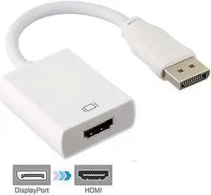 Jansicotek DisplayPort to HDMI Adapter [Gold-Plated] Display Port to HDMI Adapter/DP to HDMI Adapter for HP, ThinkPad, AMD, NVIDIA, Desktop and More - Male to Female, White