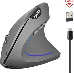 HXSJ Vertical Mouse 2.4G Wireless Mouse Rechargeable Mouse Built-In 600 MA Battery Adjustable 2400Dpi for Windows 7/8/Vista/XP/2000 suitable for Office&Games -Gray