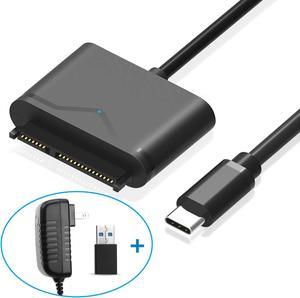 Jansicotek Type-C/USB 3.0 to SATA Converter for Universal 2.5"/3.5" SATA HDD/SDD Hard Drive Disk, Hard Drive Adapter with 12V/2A Power Adapter & USB 3.0 Converter (FXHU.00111FX01002)