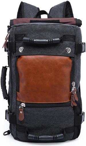 KAKA Men Travel Backpack Canvas Rucksack Vintage Duffel Bag Backpack Travel Bag Hiking Bag Camping Bag Rucksack A0208, Black