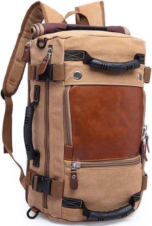 KAKA Canvas Backpack Vintage Travel Backpack Hiking Luggage Rucksack 15.6-inch Laptop Bags, Khaki