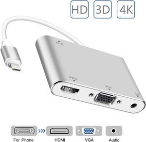 Jansicotek Compatible with iPhone iPad to HDMI VGA AV Adapter, Anlyso Latest 4 in 1 HDMI/VGA/Audio/AV Converter Compatible with iPhone Xs MAX XR X 8 7 6 Plus iPad Mini Air Pro to TV Projector Monitor