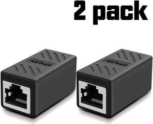 Jansicotek RJ45 Inline Coupler, Cat7 Cat6 Cat5e Ethernet Coupler Female to Female(Black-2 Pack)