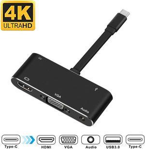 Jansicotek Ultimate 5-in-1 USB C Adapter Docking Hub, Type C Thunderbolt 3 to 4K UHD HDMI Docker Converter with VGA, USB 3.0,3.5 mm Stereo Audio/Mic,60W Power Delivery for MacBook Pro Black