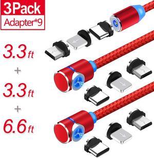 Jansicotek Magnetic Phone Charger Cable, Upgrade 3 in 1 Multi Cable Charging Nylon Braided Compatible with Samsung Galaxy S10 S9 S8,XR XS Max,Android Micro Cable,Type C Cable and iProduct,3-pack, Red