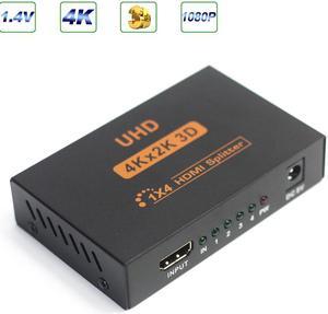 Jansicotek 4K HDMI Splitter 1X4 HDMI 1.4V Splitter with power supply for HDTV DVD STB PC laptop