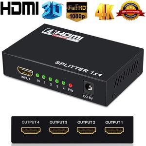 Jansicotek HDMI Splitter 1 in 4 Out V1.4 Powered 1x4 Ports Box Supports 4K@30Hz Full Ultra HD 1080P and 3D Compatible with PC STB Xbox PS4 Fire Stick Roku Blu-Ray Player HDTV (1 Input to 4 Outputs)