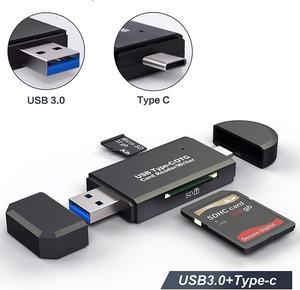 Jansicotek SD Card Reader, Micro TF Compact Flash Card Reader with 2 in 1 USB 3.0/Type C Adapter and OTG Function Portable Memory Card Reader for MacBook, PC, Laptop, Smart Phones, Tablets