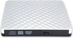 Jansicotek External CD Drive, BEVA Portable Slim USB 3.0 DVD CD Player Burner RW Writer, Copier, Reader for Laptop, Notebook, Desktop, Mac, Support Windows 7/8/ 10/ XP/Mac OS  -White