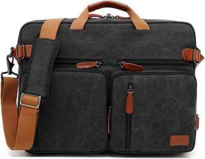 Jansicotek Large Messenger Bag 17.3 inch Laptop Backpack School College Convertible Backpack Multifunction Business Briefcase Shoulder Bag Leisure Handbag Travel Canvas Rucksack (Canvas Black)