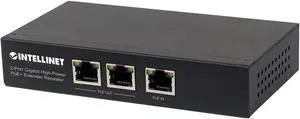 Intellinet 2-Port Gigabit High-Power PoE+ Extender Repeater, IEEE 802.3at/af Compliant Range Extender, 100 m (328 ft.) Additional Range, 2 PSE Ports, Metal