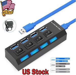 4 Ports USB 3.0 Hub, Portable SuperSpeed USB 3.0 Hub, Individual On/Off Switches LED, USB Extension Multi-function USB Dock Hot Swapping Support, Come with US AC Power Plug
