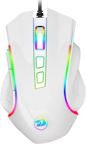 White Wired Gaming Mouse, Redragon RGB Wired Gaming Mouse RGB Spectrum Backlit Ergonomic Mouse Griffin Programmable with 7 Backlight Modes up to 7200 DPI for Windows PC Gamers