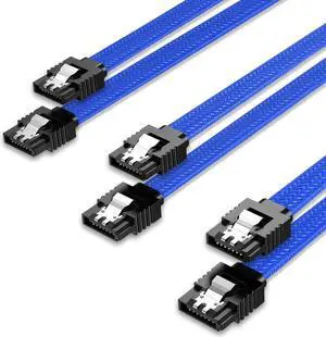Bailink 3 PACK SATA Cable SATA III 3 Pack 6Gbps Straight HDD SDD Nylon Braided Cable SATA Data Cable with Locking Latch 19.68 Inch for SATA HDD, SSD, CD Driver, CD Writer, Blue