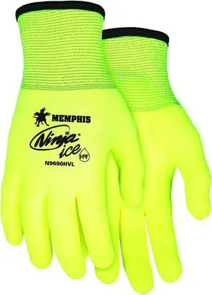 MCR Safety N9690HVL Ninja Ice Hi-Vis 15 Gauge Lime Nylon Gloves, Large