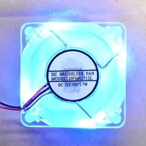 DC12V 1.7W DFS602512L 6025 6cm 2-Wire Blue Light Cooling Fan