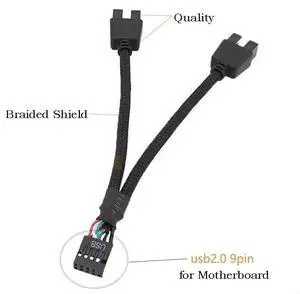 USB 9 PIN to Dual 9 Pin Cable Splitter Computer PC Case Motherboard 1 In 2 Out Data Transfer Braided Shield Wire HUB Extend Line