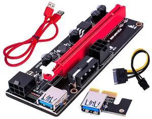 Newest VER009 USB 3.0 PCI-E Riser VER 009S Express 1X 4x 8x 16x Extender Riser Adapter Card with SATA 15pin to 6 pin Power Cable