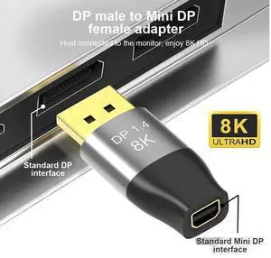 Mini DP1.4 to Standard DP Converter 8K60Hz 4K144HZ HD Bidirectional Conversion Adapter DisplayPort Video Audio Extend Wire Plug