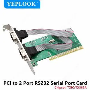 PCI to 2 Serial Port RS232 RS-232 DB9 COM Expansion Card Riser Card Adapter Converter Chipset TXIC/TX382A for Desktop Computer