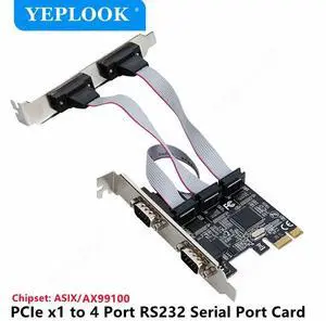 PCIe to 4 Ports DB9 RS232 COM Serial Port I/O PCI-E X1 Riser Card Expansion Adapter Chipset ASIX/AX99100 for Desktop PC Computer