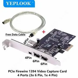 PCIe x1 DV Camera Audio HD Video Capture Card IEEE Firewire 1394 3x 6Pin+1x 4Pin Adapter Card with 6Pin to 4Pin Cable 800Mbps