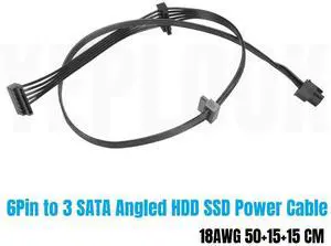 ForCorsair HX Power, 6Pin to 3 SATA Angled SSD HDD Power Cable for HX1200, HX1000, HX850, HX750 Modular Power, 18AWG 50+15+15CM